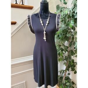Loft Women Solid Black Rayon Round Neck Sleeveless Knee Length Dress Size Medium